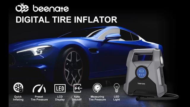 Beenate Portable Air Compressor, Digital Tire Inflator, 12V Dc Auto Air Pump for Car Tires