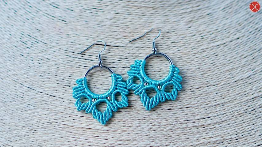 Macrame elegant earring tutorial - Making 3 fires around 1 single ring