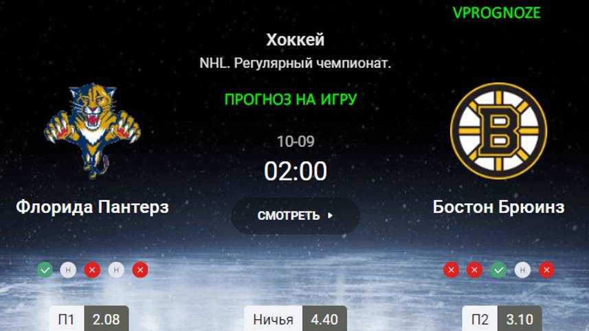 ❌ Продолжение 1/4 финала кубка Стэнли. Флорида - Бостон прогноз и ставка на матч NHL. 8 октября 2024