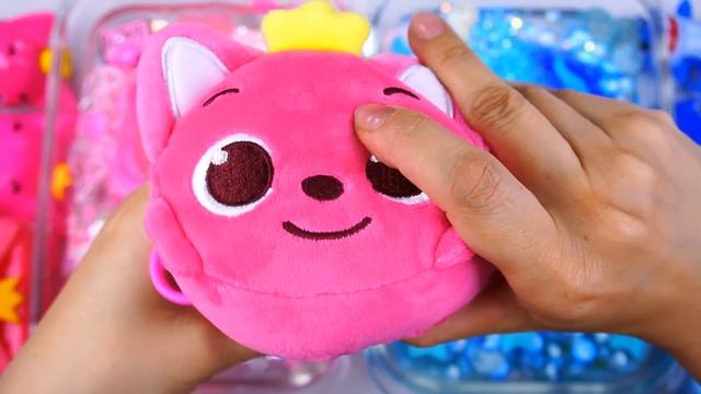 Slime Mix-_Pinkfong vs Daddy shark_ Pink vs Blue Slime Mixing Random things into slime #ASMR #slimev