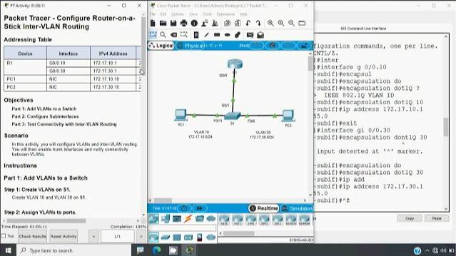 4.2.7 Packet Tracer - Configure Router on a Stick Inter VLAN Routing