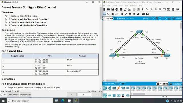 6.2.4 Packet Tracer - Configure EtherChannel