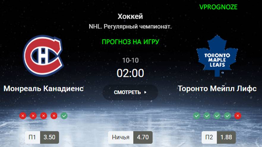 ❌ ❌ ❌Первое дерби сезона НХЛ 24/25. Монреаль - Торонто. прогноз на матч NHL. 10 октября 2024