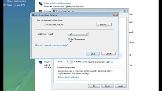Change Win Vista Screen Saver