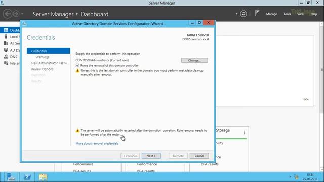 Removing a domain controller (Windows Server 2012)