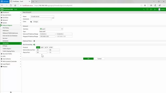 How to configure Port Forwarding on Fortigate firewalls - Virtual IP tutorial