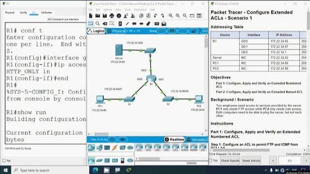 5.4.12 Packet Tracer - Configure Extended IPv4 ACLs - Scenario 1