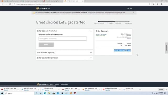 tech tries to download free antivirus from nortonlifelock