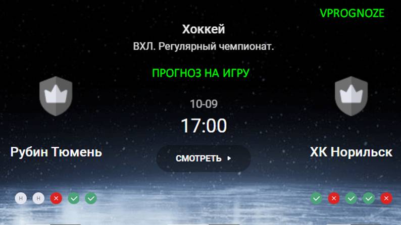 Рубин Тюмень - ХК Норильск прогноз на матч ВХЛ. 9 октября 2024