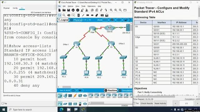 5.2.7 Packet Tracer - Configure and Modify Standard IPv4 ACLs