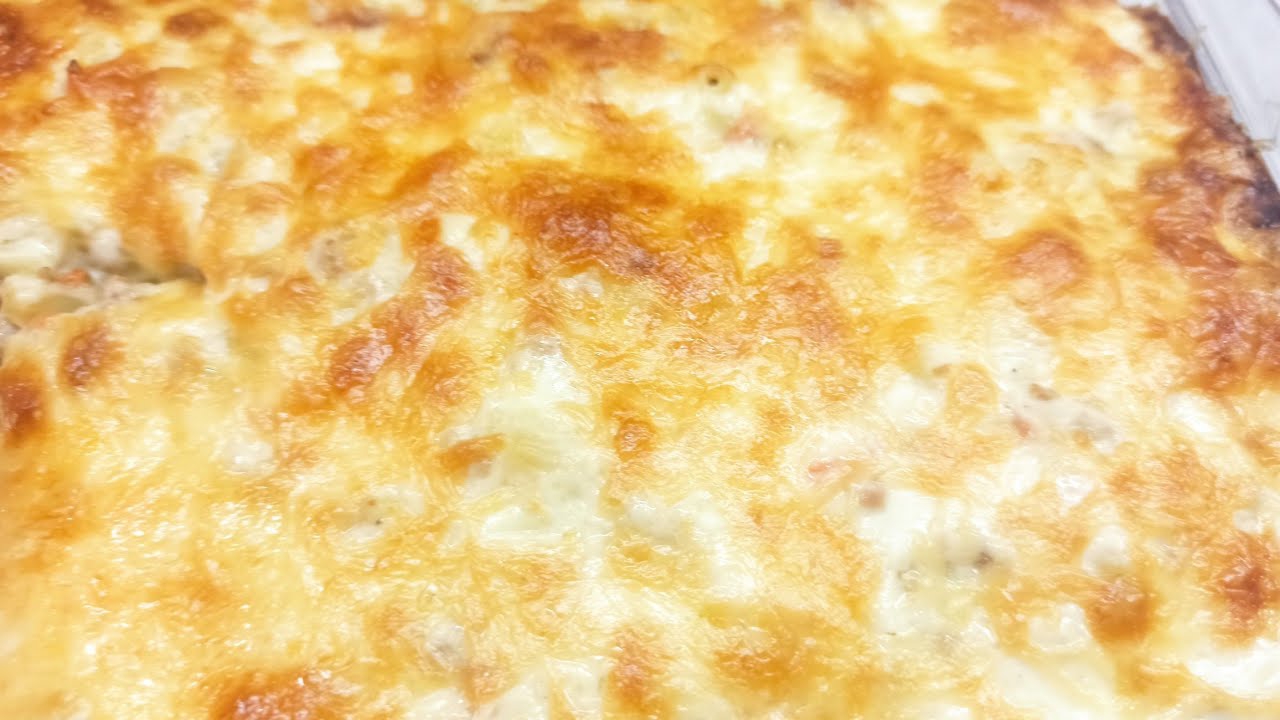 Запеканка с макаронами и фаршем в сливочном соусе,просто и вкусно!