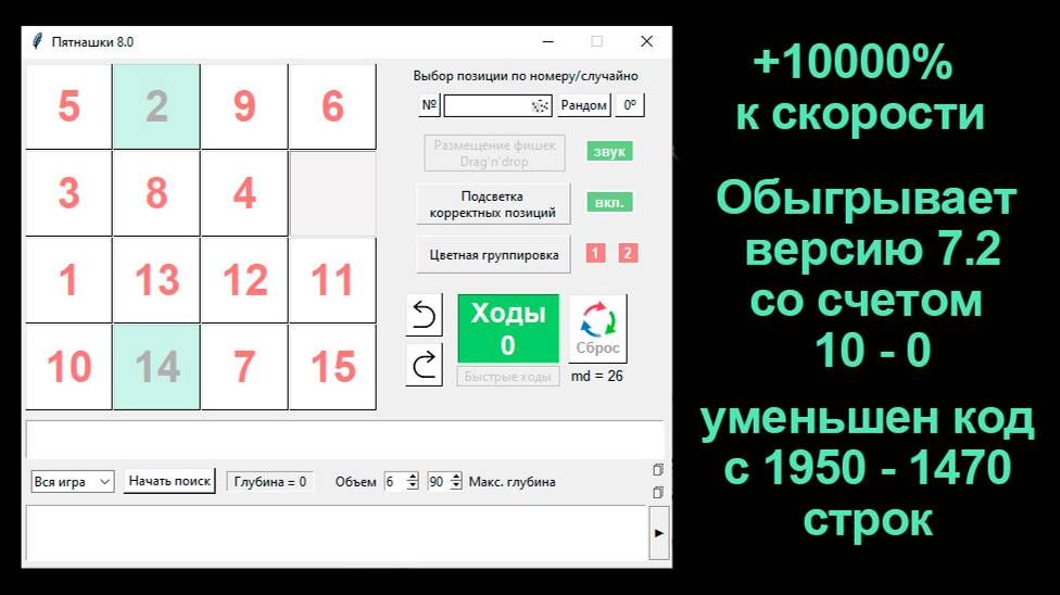 Пятнашки 8.0 на Python. Радикальное улучшение скорости решения благодаря новому алгоритму