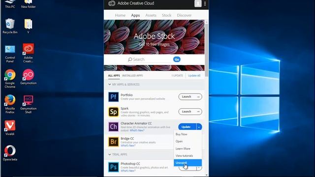 Uninstall Adobe Character Animator CC 2018 on Windows 10 Fall Creators Update