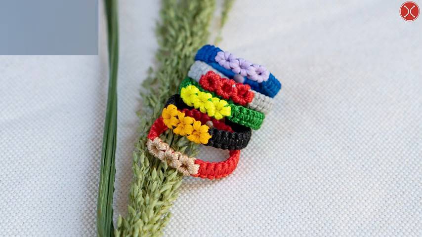 Macrame tutorial - The triple flower ring｜ Hướng dẫn làm nhẫn 3 bông hoa