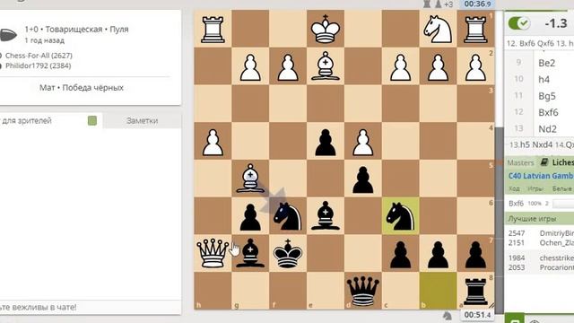 Латышский гамбит. Играем против Chess for all (Шахматы для всех, Алексей Пугач)