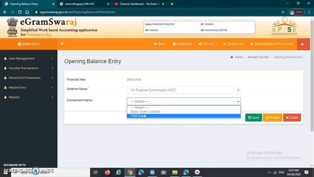 HOW TO FREEZE TIED FUND OPENING BALANCE AND SOLVE DAY BOOK CLOSE PROBLEM ON E GRAM SWARAJ PORTAL.
