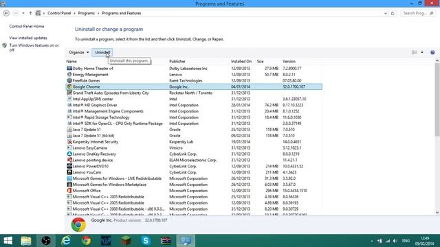 how to uninstall google chrome on windows 8.1