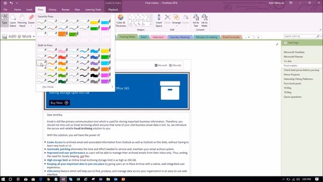 How to use Pen feature in OneNote 2016?