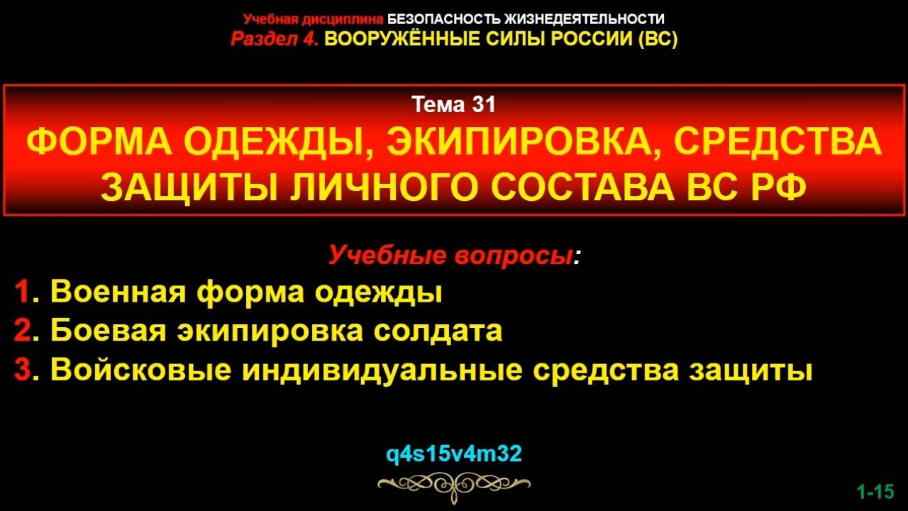 Тема 31. Форма одежды, экипировка, средства защиты личного состава.