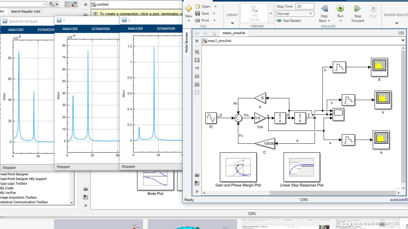 Осн. дин. и проч. кон. РКТ. Занятие 15. Спектр одномассовой системы в Simulink.