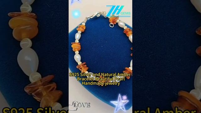 GN-20241011-05 S925 Silver and Natural Amber Combo Bracelet Beautiful Pearl Handmade jewelry