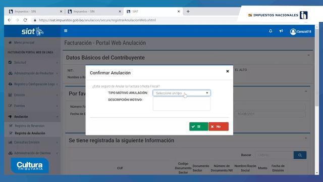 TUTORIAL: ANULACIÓN Y REVERSIÓN DE FACTURAS MODALIDAD DE FACTURACIÓN (Portal Web en Línea)