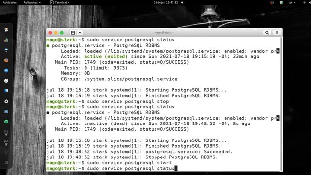 Iniciar, Pausar e Status de um serviço no #Linux