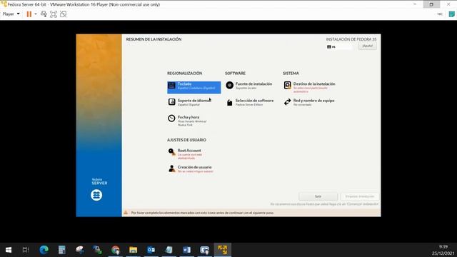 🟢 Virtualización de un FEDORA SERVER via ISO en VMWARE WORKSTATION PLAYER 💿