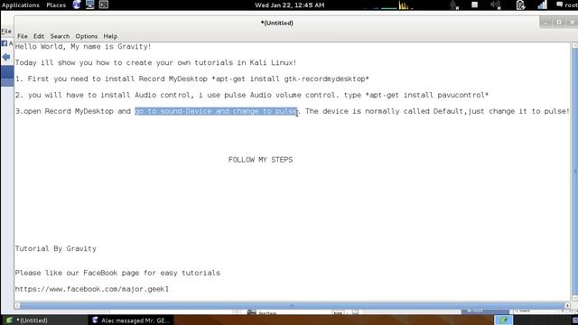 How to use Record MyDesktop Kali Linux