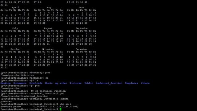 date, cal, who, whoami,  pwd, users, id, history,hostname, clear | Linux Tutorial