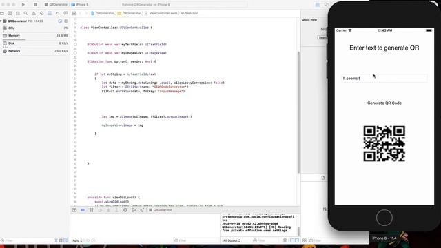 QR code application  written in Swift 4, Xcode for iPhone