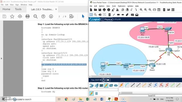 Cisco Lab 2.8.3 -  Troubleshooting Static Routes