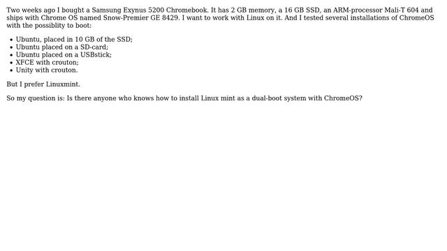 Dual-boot (Linuxmint and ChromeOS) on Samsung ARM Chromebook