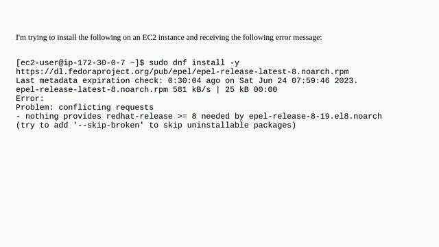 AWS 2023 AMI Linux installation of epel-release-latest-8