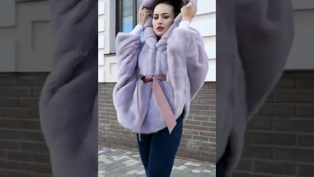 Шуба норковая "Пончо" (Мальва) с капюшоном. Длина изделия 85 см