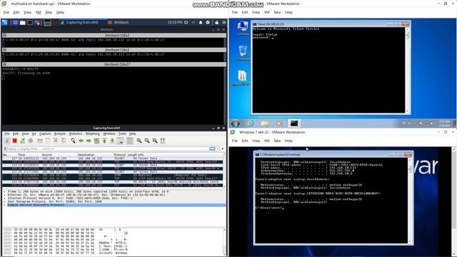 Arpspoof MITM-attack using Dsniff and Wireshark to capture Telnet data