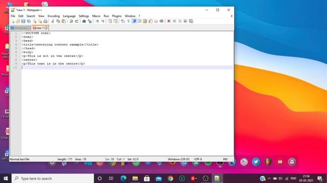 How to code for centralised context in HTML5? #Codeforcentertext #Notepad++ #Html5 #programming