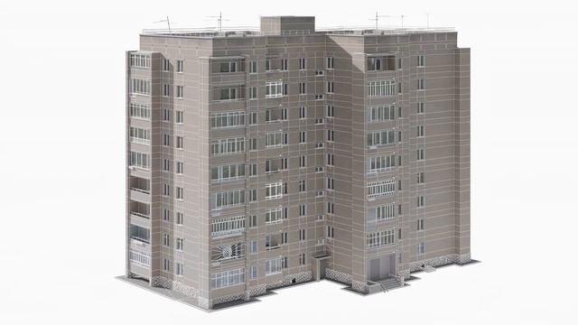 Soviet brick nine-story building (3D model, 3ds max,vray,corona)