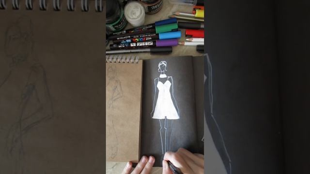 Drawing Fashion illustration white acrylic marker #fashionillustration #oneweek100people #drawing