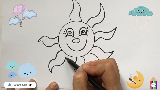 How To Draw a Cute Sun | Bolalar uchun quyosh rasm chizish | рисуем солнышко детям
