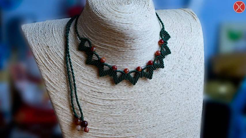 Macrame tutorial ｜ DIY Macrame leaf necklace with beads ｜ Thắt dây chuyền Macrame(1)