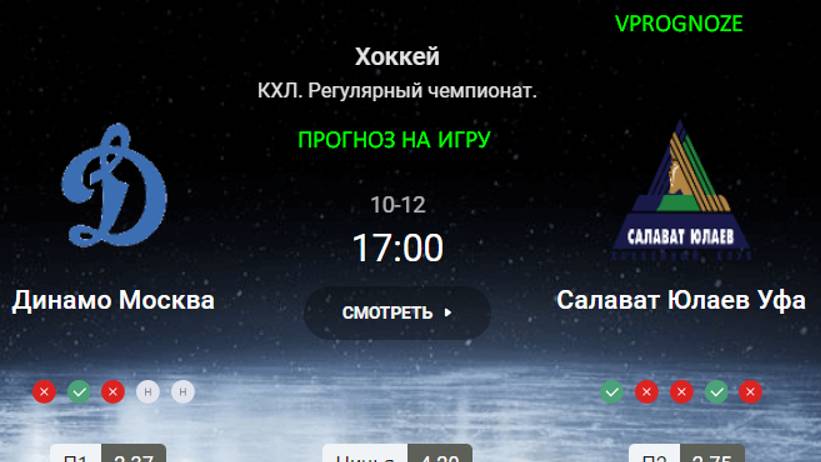 ❌ ❌ ❌Динамо Москва - Салават Юлаев Уфа прогноз на матч КХЛ. 12 октября 2024