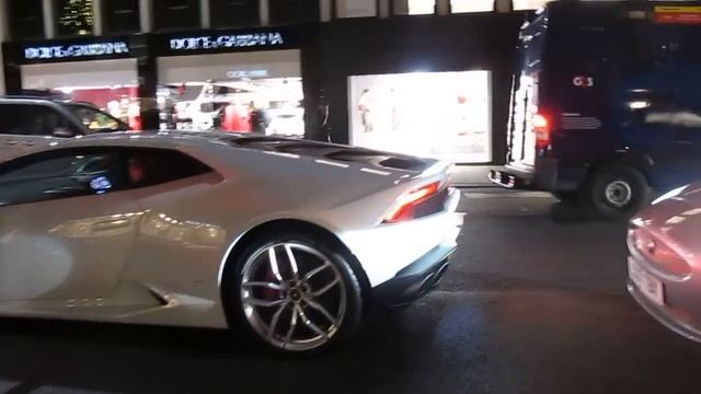 White Lamborghini Huracan Revs and driving