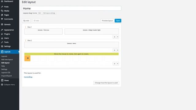 Drag-and-Drop design for Genesis theme, using Layouts plugin