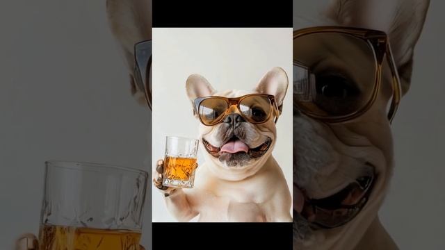 Everyone needs to rest. Dog in sunglasses with a glass. #dreamyai, #aidreams