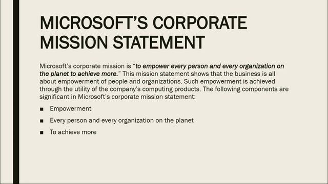 Microsoft mission and vision statement