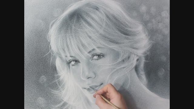 Speed drawing portrait of Charlize Theron a dry brush time-lapse video. Etude #9