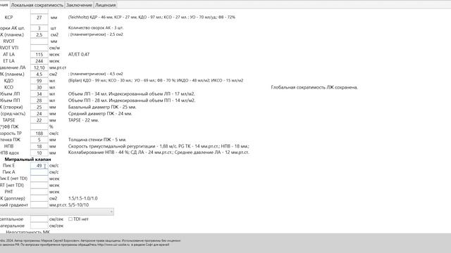 EchoCardio п программа для создания автоматического заключения по эхокардиографии
