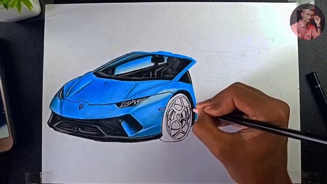 colour pencil drawing of Lamborghini huracan 😍