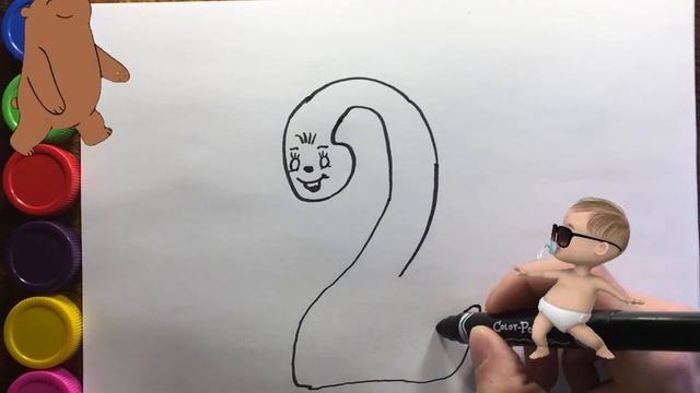 Draw an cute number 2 for kids / Yoqimli raqamini chizish 2 / Рисунок число 2 для детей